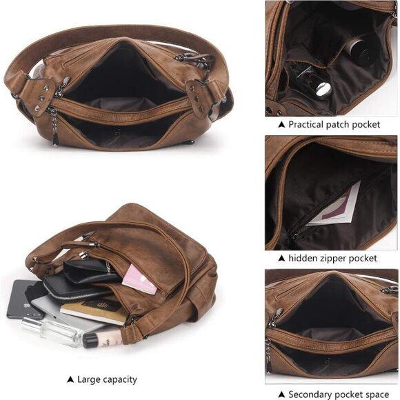 Brand New Crossbody Bag Women PU Leather Multi Pockets Stylish - Picture 5 of 6